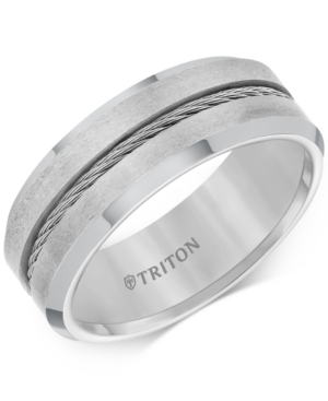 image of Men-s Cable Detail Comfort Fit Band in Tungsten Carbide