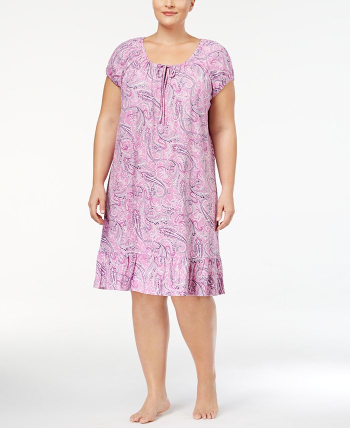 Lauren Ralph Lauren Plus Size Printed Cotton Knit Nightgown - Macy's