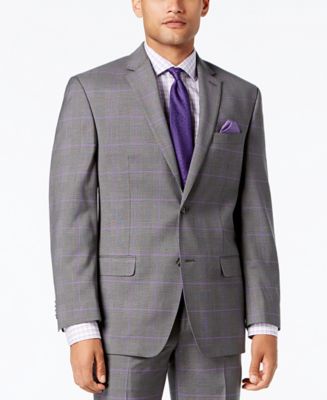 Sean John Men's Classic-Fit Stretch Gray/Purple Windowpane Plaid Suit ...