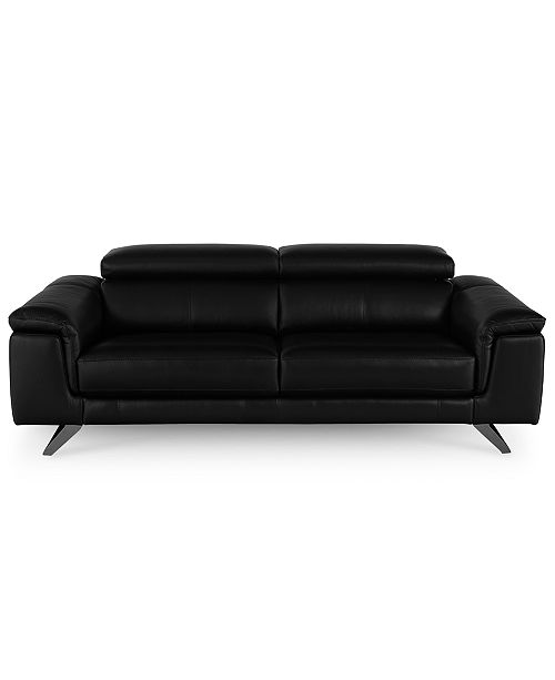 Furniture Trivoly 90" Leather Sofa with Articulating Headrest, Created