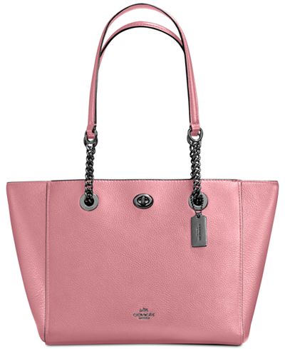COACH Turnlock Chain Tote 27 in Polished Pebble Leather - Handbags ...