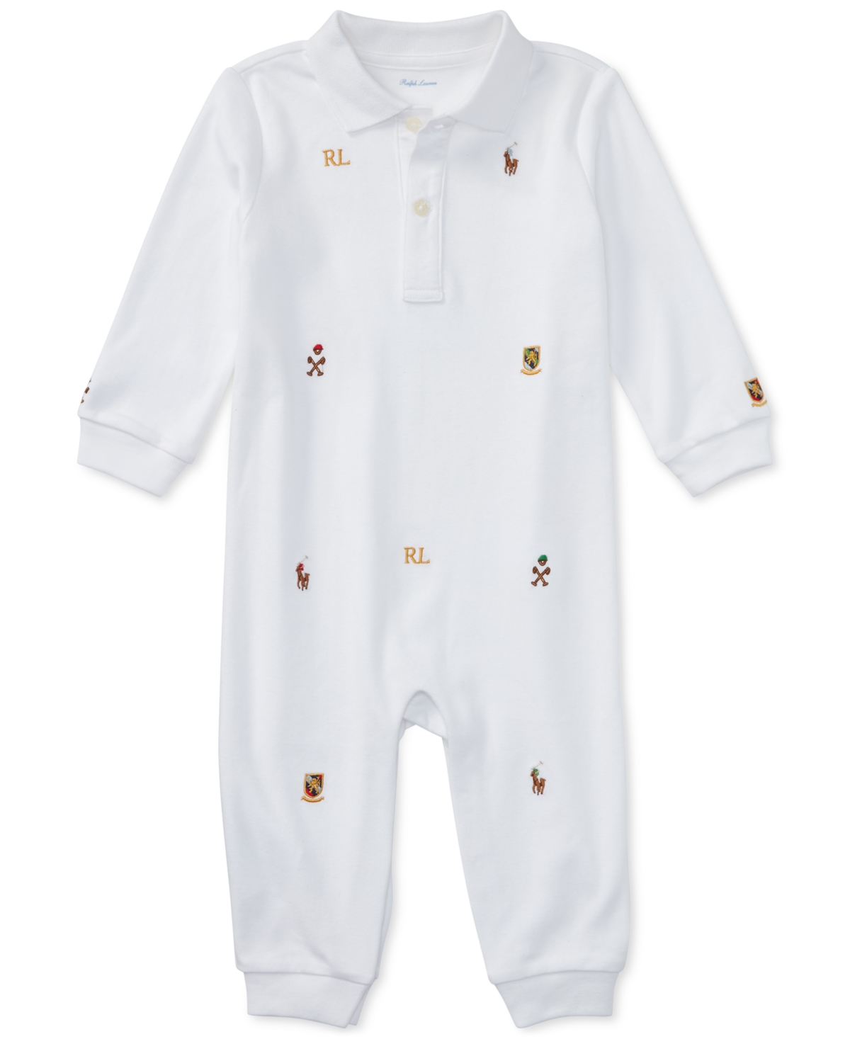 Polo Ralph Lauren Baby Boys Embroidered Polo Cotton Coverall In White