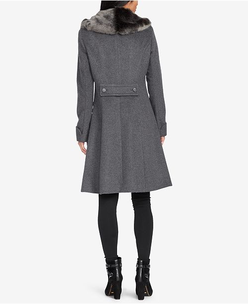 Lauren Ralph Lauren Faux-Fur-Collar Fit & Flare Coat, Created for Macy ...