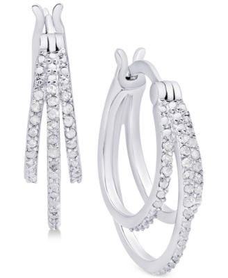 Macy's - Diamond Triple Hoop Earrings (1/10 ct. t.w.) in Sterling Silver