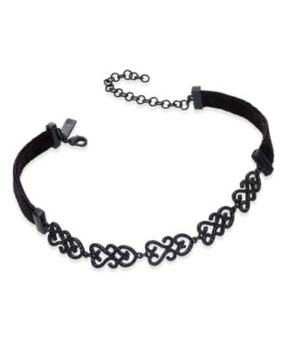 INC International Concepts - Black-Tone Jet Pav&eacute; Velvet Choker Necklace