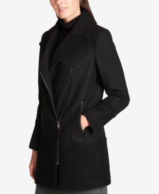 dkny asymmetric hooded coat