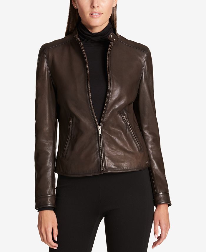 DKNY Leather Moto Jacket - Macy's