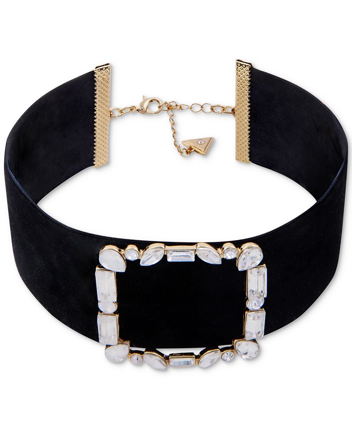 GUESS Crystal Buckle Colored Velvet Choker Necklace - Macy's