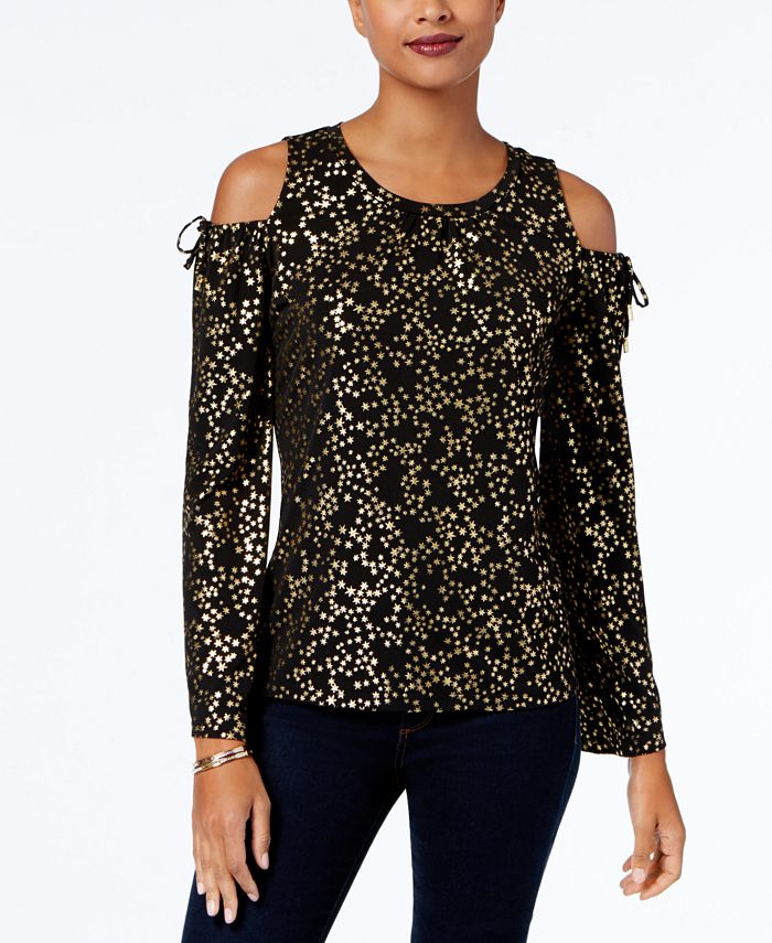 Michael Kors Metallic Cold Shoulder Top Macy s