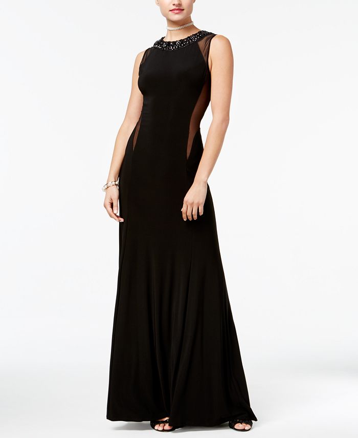 B Darlin Juniors' Embellished Illusion Gown - Macy's