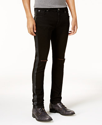 GUESS Men's Ripped Tuxedo-Stripe Skinny Fit Stretch Jeans & Reviews ...