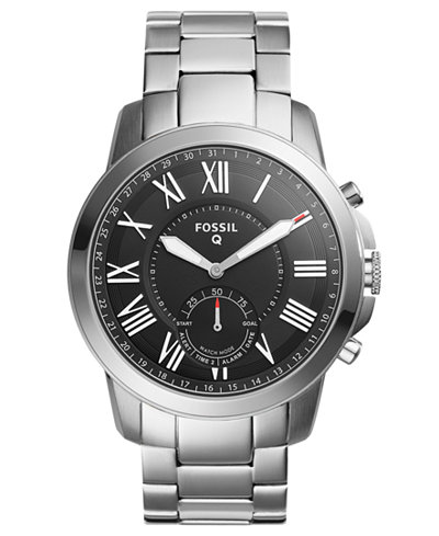 Fossil Q Men's Grant Stainless Steel Bracelet Hybrid Smart Watch 44mm - Watches - Jewelry