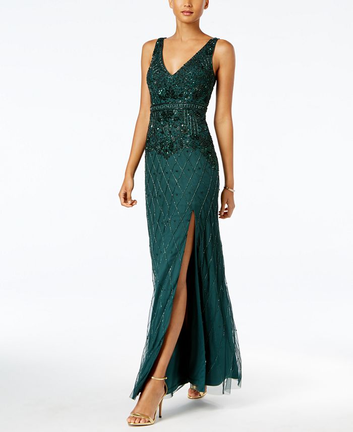 Adrianna Papell Embellished Mesh Gown - Macy's