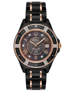 image of Bulova Women-s Diamond-Accent Marine Star Two-Tone Ceramic Bracelet Watch 37mm
