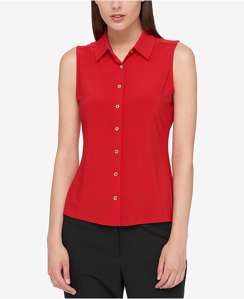 sleeveless button up shirt womens