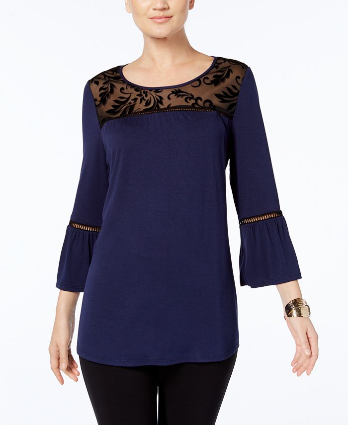 NY Collection MeshYoke BellSleeve Top Macy's