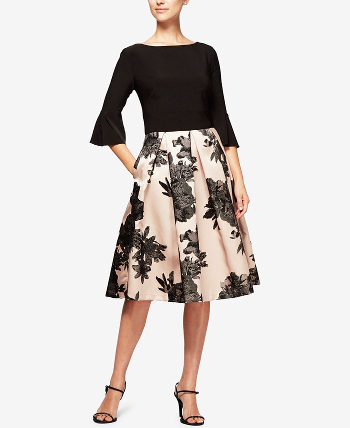 Alex Evenings Floral-Print & Solid Bell-Sleeve Dress & Reviews ...