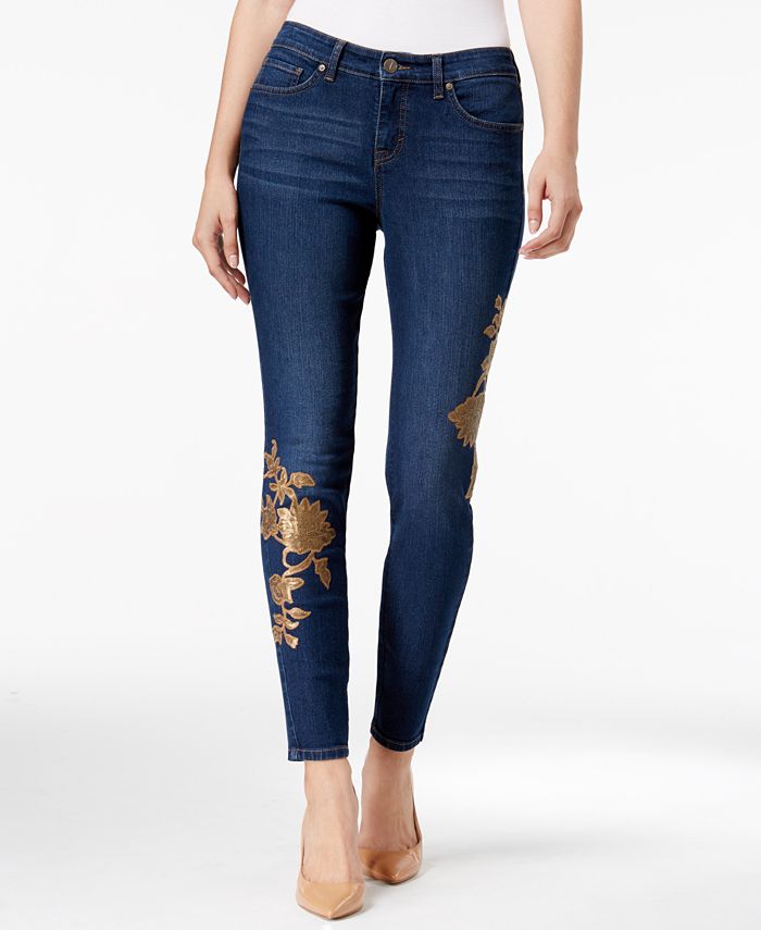 Style & Co Petite Sequinned-Floral Skinny Jeans, Created for Macy's ...