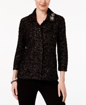 JM Collection - Petite Brooch-Collar Jacket