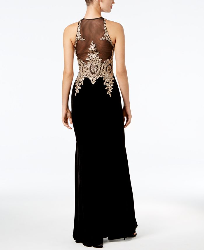 XSCAPE Velvet Embroidered Gown - Macy's