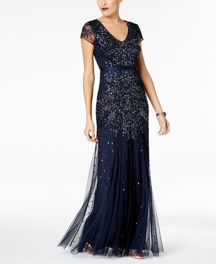 Adrianna Papell Cap-Sleeve Embellished Gown - Macy's