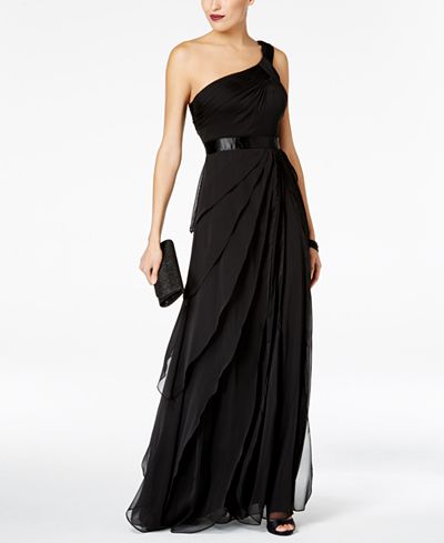 Adrianna Papell One-Shoulder Tiered Chiffon Gown - Women - Macy's