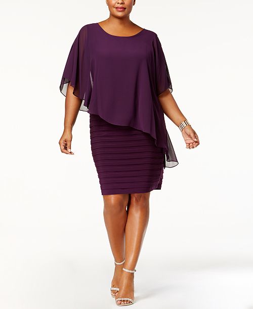alfani Betsy & Adam Plus Size Chiffon Capelet Sheath Dress Women's Fashion Shoes & Accessories