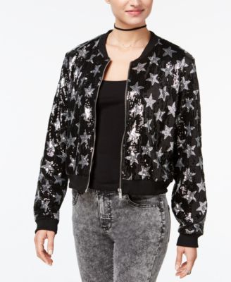 Say What? - Juniors' Star Sequined Bomber Jacket
