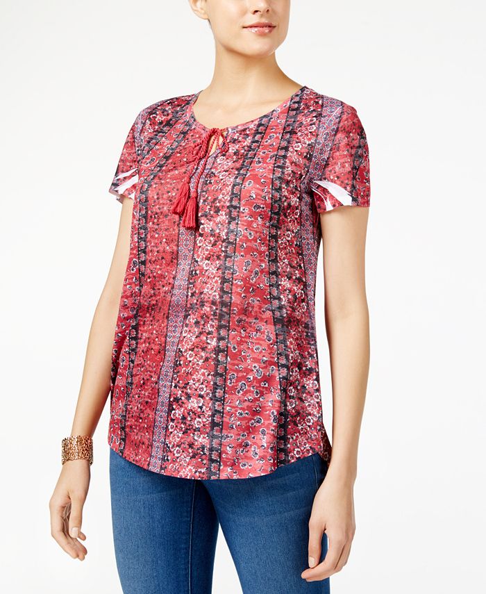 Style & Co Petite Printed Peasant Top, Created for Macy's & Reviews ...