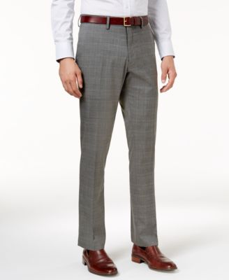 Kenneth Cole Reaction - Men's Slim-Fit Stretch Medium Grey Sharkskin Plaid Dress Pants