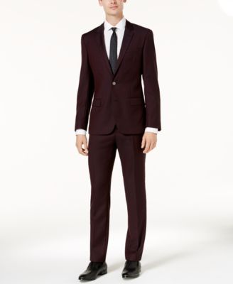 Slim-Fit Burgundy Micro-Grid Suit 