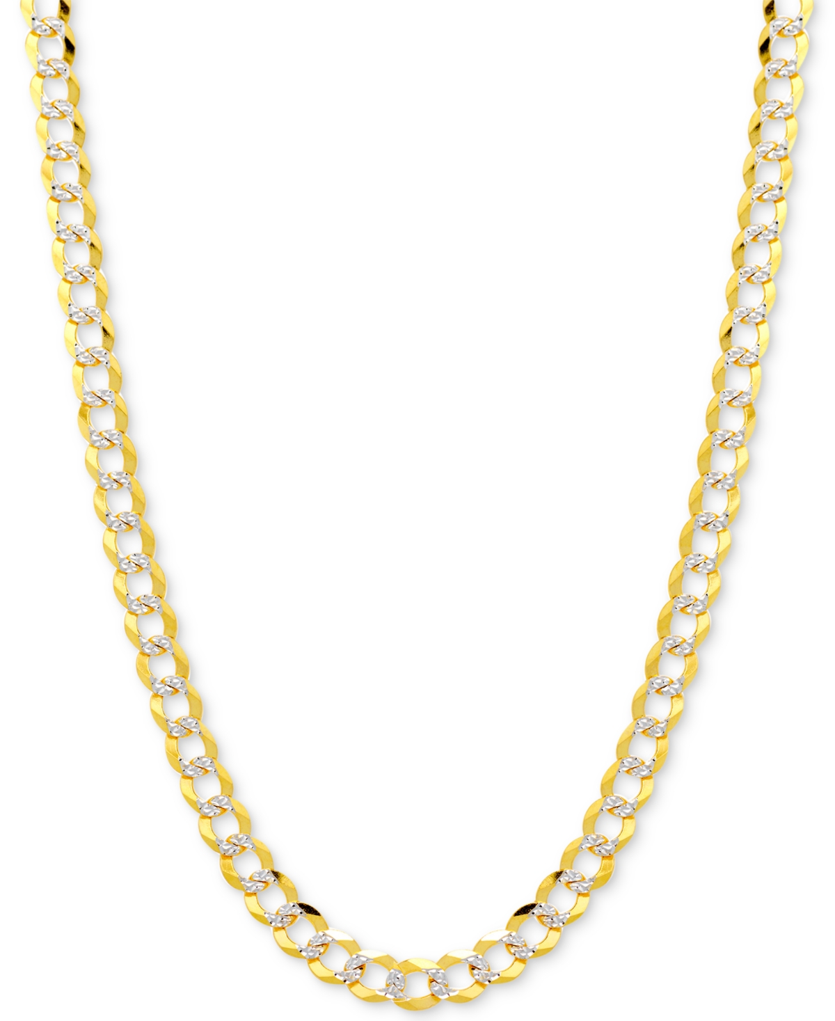 Italian Gold 30" Two-tone Open Curb Link Chain Necklace In Solid 14k Gold & White Gold