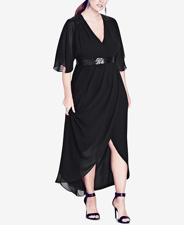 City Chic Trendy Plus Size Sequined Wrap Maxi Dress - Macy's
