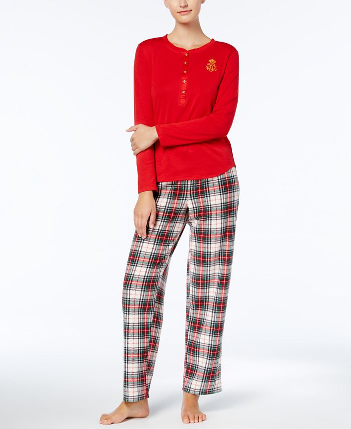Lauren Ralph Lauren Giftables Henley Top & Fleece Pants Pajama Set - Macy's