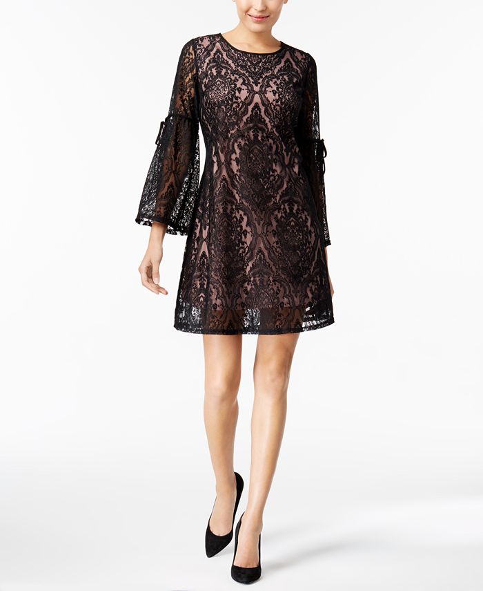 NY Collection Petite Bell-Sleeve Lace Dress - Macy's