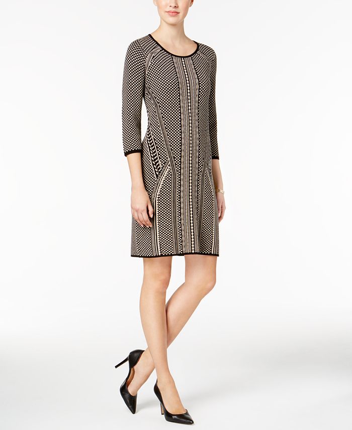NY Collection Jacquard Sweater Dress - Macy's