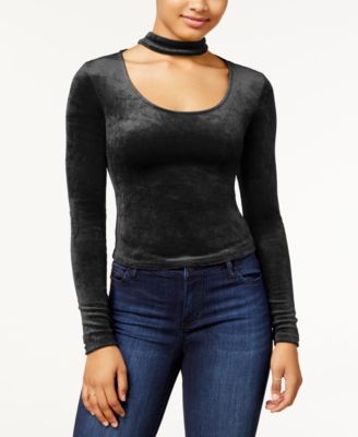 Material Girl - Juniors' Velvet Long-Sleeve Choker Top