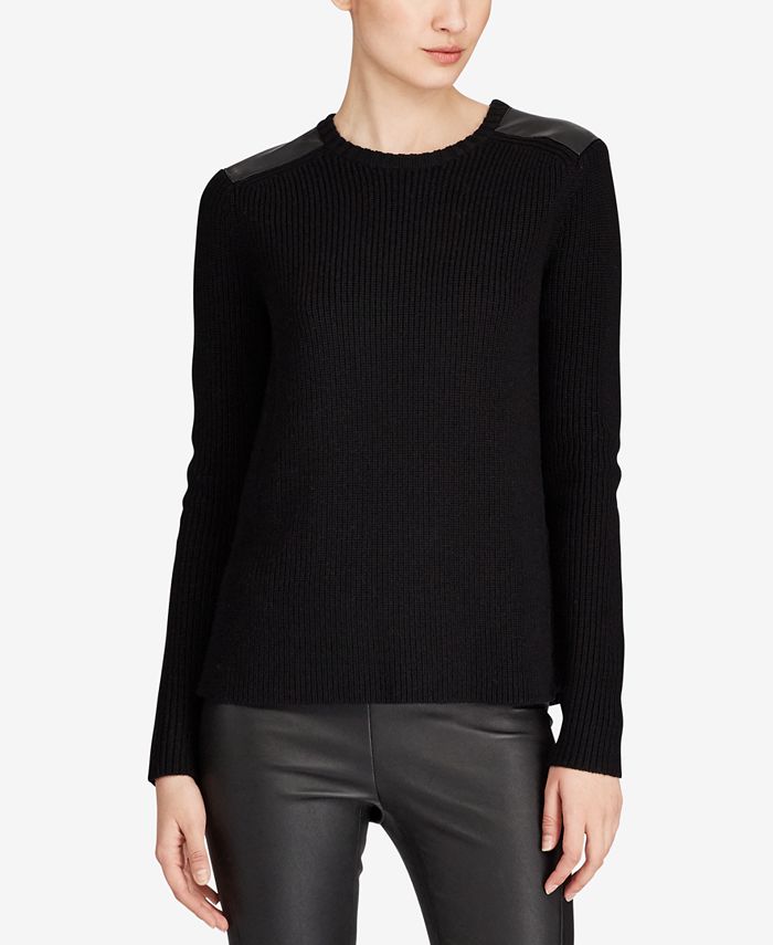 Polo Ralph Lauren Leather-Trim Sweater - Macy's