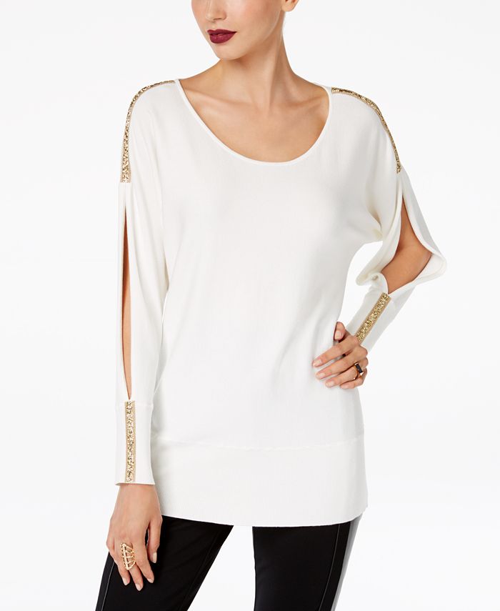 Thalia Sodi Embellished Split-Sleeve Sweater, Created for Macy's - Macy's