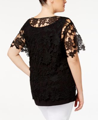 Love Scarlett Plus Size Lace-Overlay Illusion Top