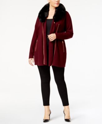 fur collar cardigan plus size