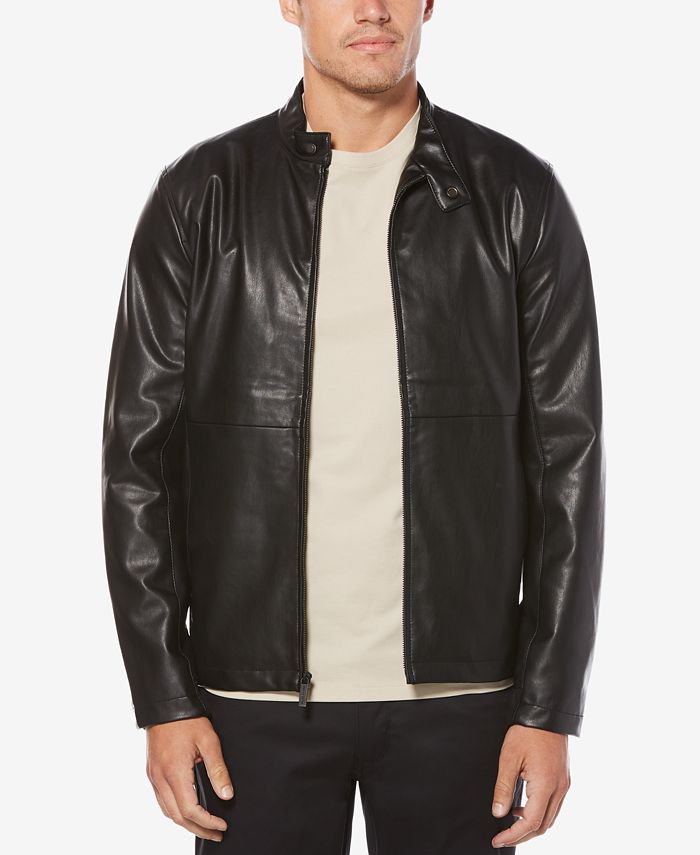 Perry Ellis Men's Faux Leather Full-Zip Bomber Jacket - Macy's