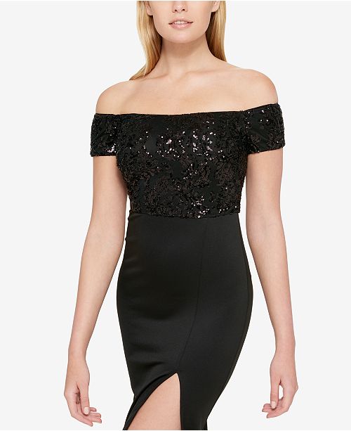 GUESS Sequined Off-The-Shoulder Dress & Reviews - Dresses - Women - Macy&#39;s