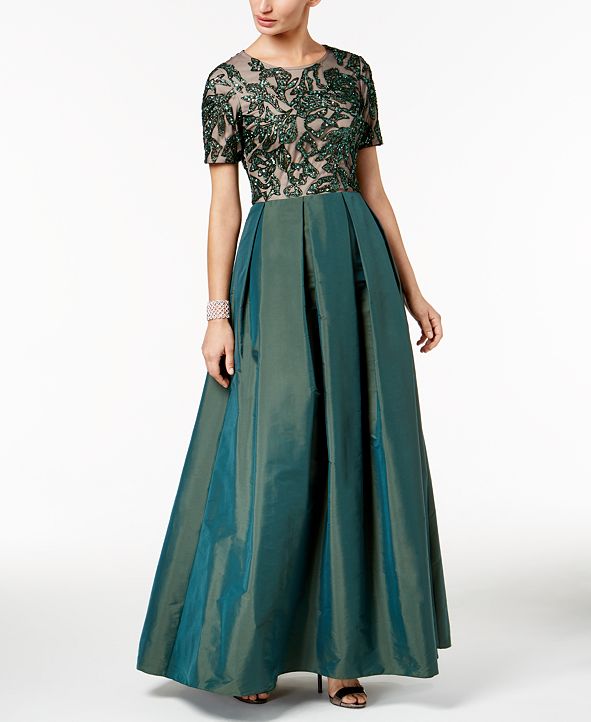 adrianna papell crepe taffeta bow gown
