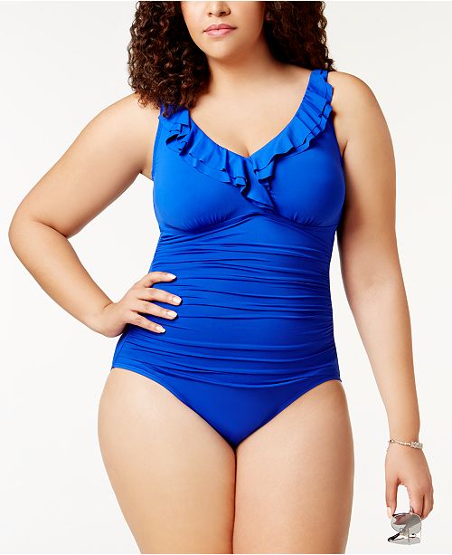 Lauren Ralph Lauren Plus Size Ruffled Underwire Tummy Control One