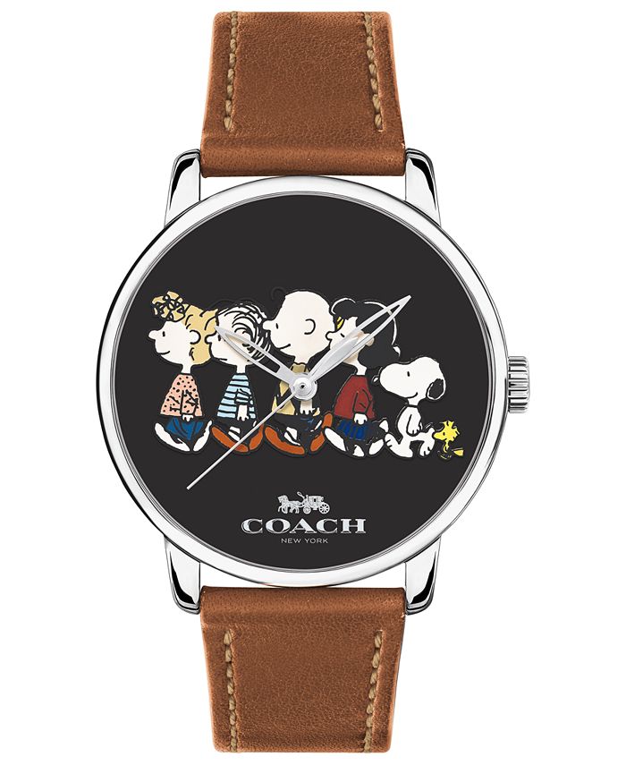 COACH Unisex Peanuts Grand Saddle Leather Strap Watch 40mm - Macy's