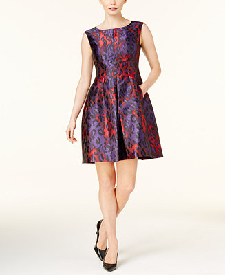 Anne Klein Jacquard Fit & Flare Dress - Macy's