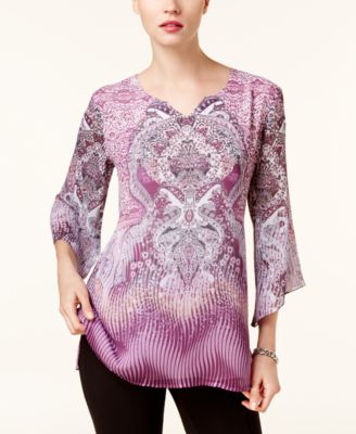 JM Collection - Petite Printed Angel-Sleeve Tunic