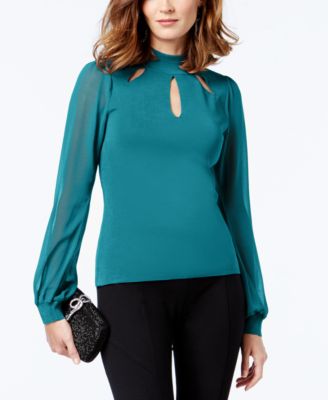 INC International Concepts - Mock-Neck Cutout Sheer-Sleeve Sweater