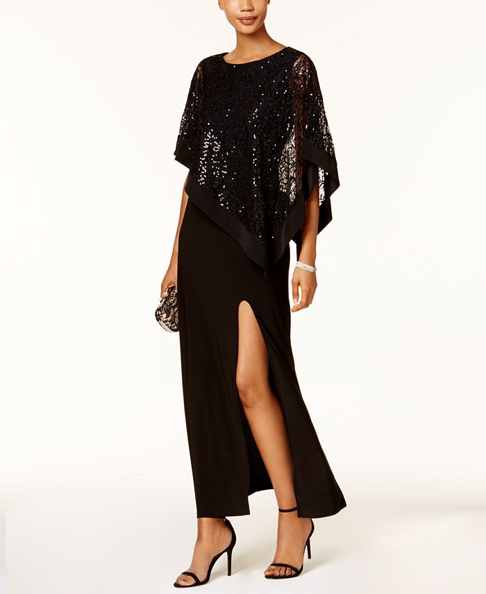 R & M Richards Sequined Lace Cape Gown - Macy's